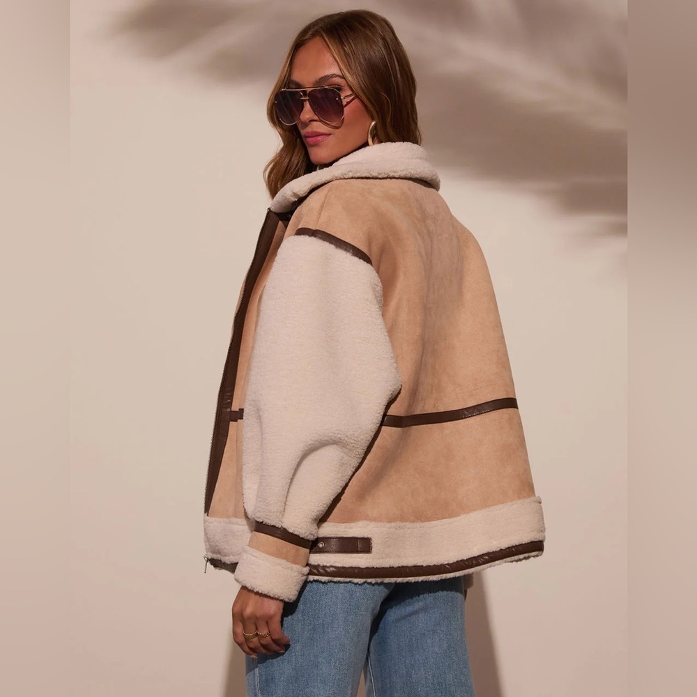 Vici Tan and Cream Shearling Jacket - Picture 3 of 7